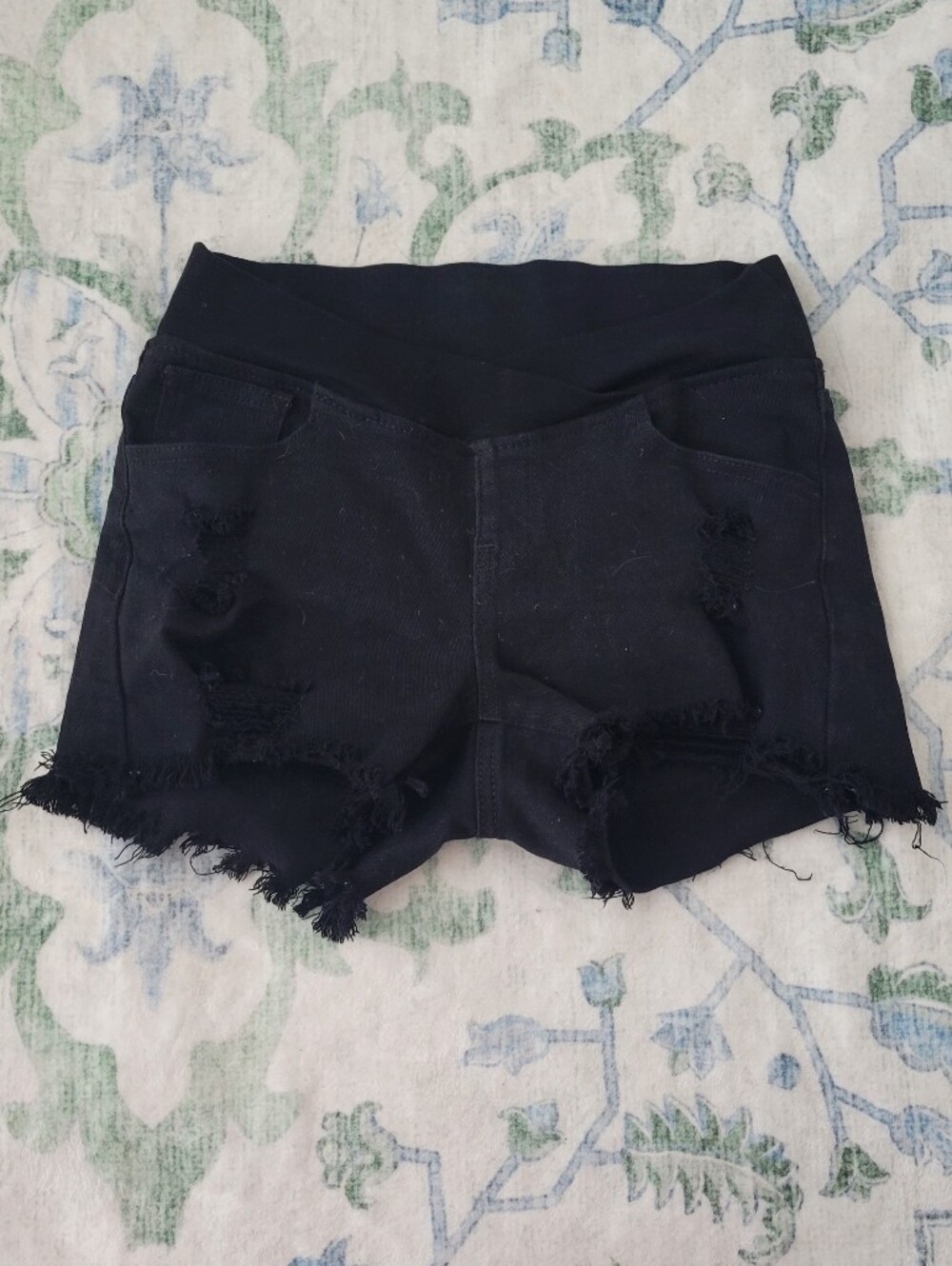 Women's Black Maternity Distressed Denim Shorts